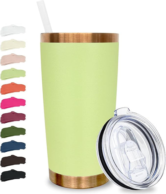 20 oz Tumbler Stainless Steel Tumbler with Lid and Straw, Double Wall Vacuum Insulated Travel Coffee Mug for Laser Engrave, Powder Coated Cup for Hot and Cold Drinks (Avocado Green,1 pack)
