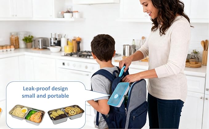 Stainless Steel Snack Containers,2 Compartment Reusable Snack Containers with Lids,Snack Box,Stainless steel lunch containers for Travel,Office,Outdoor Camping,Daily Use (2PCS)