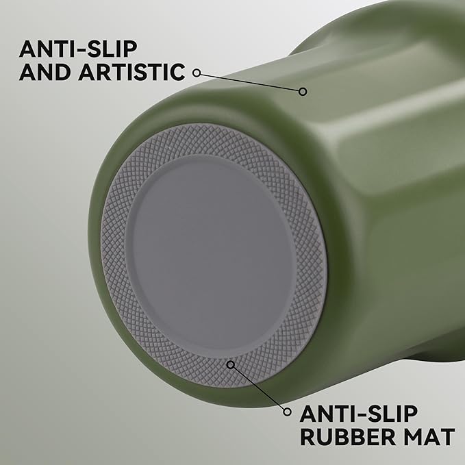 VEGOND 30 oz Insulated Stainless Steel Tumbler with lid and straw Double Wall Vacuum Travel Coffee Mug with Non-Slip Silicone Base, Sweat Proof Powder Coated Cup for Hot Cold Drinks, Army Green