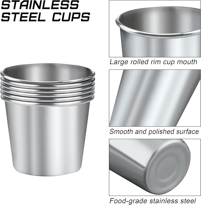 Resinta 6 Pack 5 oz Stainless Steel Cups Metal Shatterproof Stackable Pint Drinking Cups for Kids