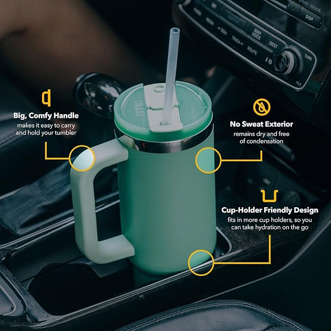 RTIC 30 oz Road Trip Tumbler Double-Walled Ceramic Lined InsulatedStainless Steel Portable Travel Coffee Mug Cup with Lid, Handle and Straw, Beach