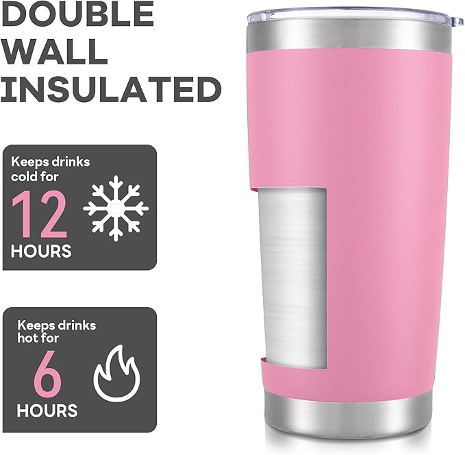 20 oz Tumbler with Lid Stainless Steel Insulated Tumblers Bulk Double Wall Vacuum Cups Powder Coated Travel Mug Keep Drinks Cold and Hot, Pink, 4 Pack