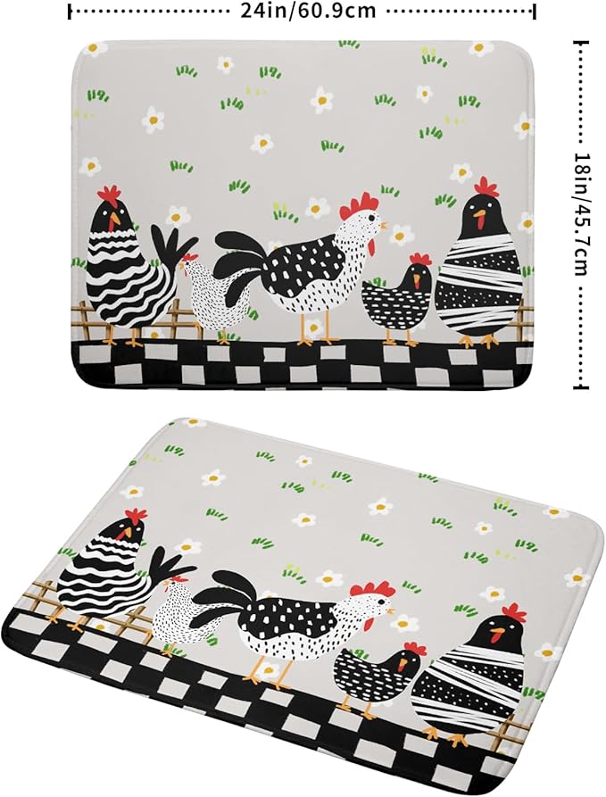 Black Rooster Dish Drying Mat for Countertop 18x24 Inches Buffalo Plaid Microfiber Drainer Rack Pads Fast Dry Dishes Mats Kitchen Accessories