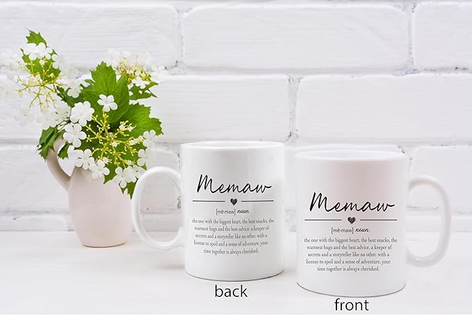 QASHWEY Memaw Gifts Coffee Mug, Memaw Gift, Mothers Day Gifts for MemawGrandma, GrandmaCoffee Mugs, Memaw Mugs Tea Cup Gift for GrandmaMemaw, Memaw Definition Coffee Cups Ceramic 11oz