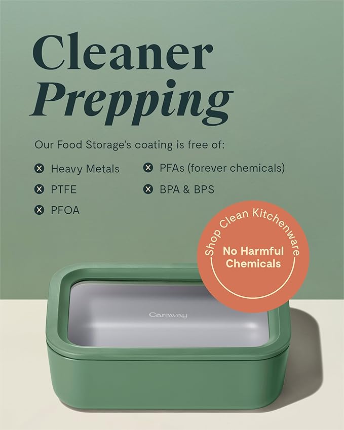 Caraway 2pc Glass Food Storage Set - 6.6 Cup Food Containers (2) - Ceramic Coated - Non Toxic, Non Stick Lunch Box with Lids. Dishwasher, Oven, & Microwave Safe - Gray