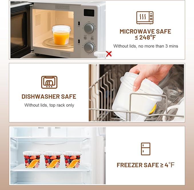 10 Pack 24oz Reusable Small Plastic Containers with Screw Lids, Small Food Storage Freezer Containers, Deli Containers Stackable Food Storage Jars, Sauce Condiment Jars Lunch Box Accessories