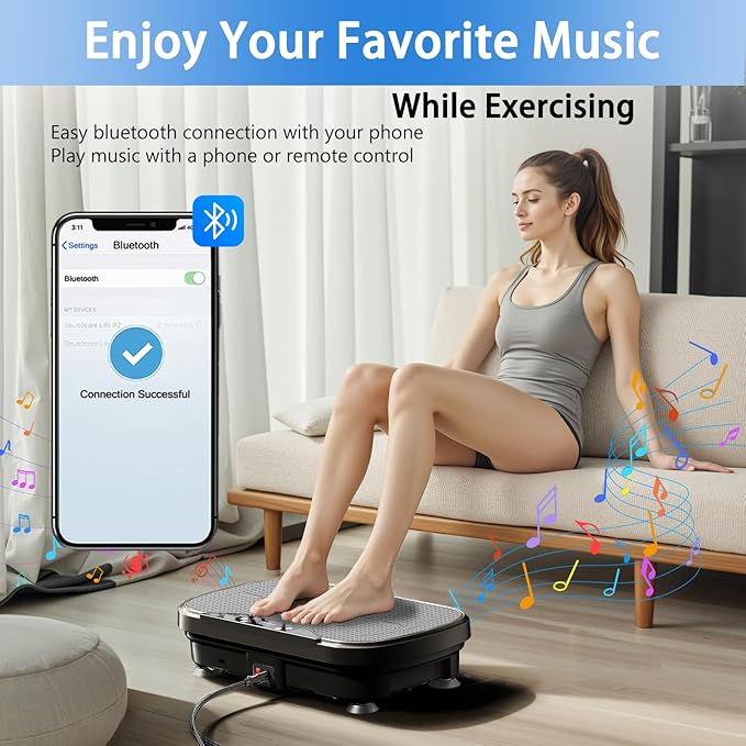 Vibration Plate Exercise Machine, Full Body Shaker Workout Vibration Plate for Lymphatic Drainage Weight Loss, Waver Vibrating Fitness Platform with Resistance Bands, Low Noise Home Fitness for Adults