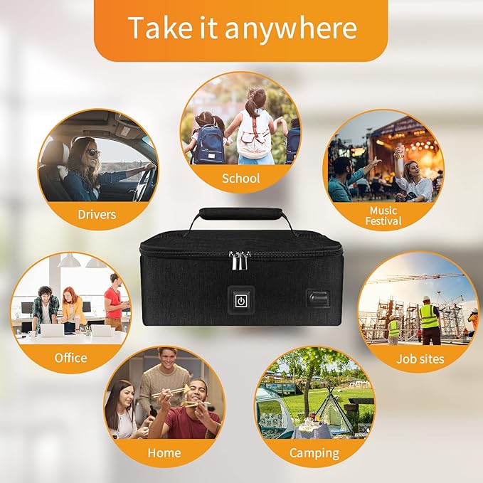 Portable Oven, 12V/24V/110V 3-in-1 Car Food Warmer, Electric Lunch Box For Truckers, Portable Personal Lunch Box Warmer For Road Trip, Office Work, Picnic, Camping, Family Gathering (Black)