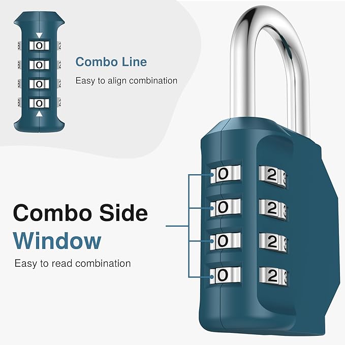 Puroma Combination Lock 2 Pack 4 Digit Waterproof Locker Locks Secure Outdoor Padlock for Gym Lockers, Toolboxes, Gates, Fences, Storage, Sports Locker, Cabinets (Peacock Blue & Black)