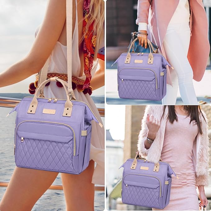 AIJIEKE Lunch Bag for Women, Large Lunch Box for Work Insulated Lunch Bag, Adult Leakproof Lunch Tote Cooler Bag with Side Pockets & Adjustable Strap, Lunch Purse for Picnic Beach, Purple