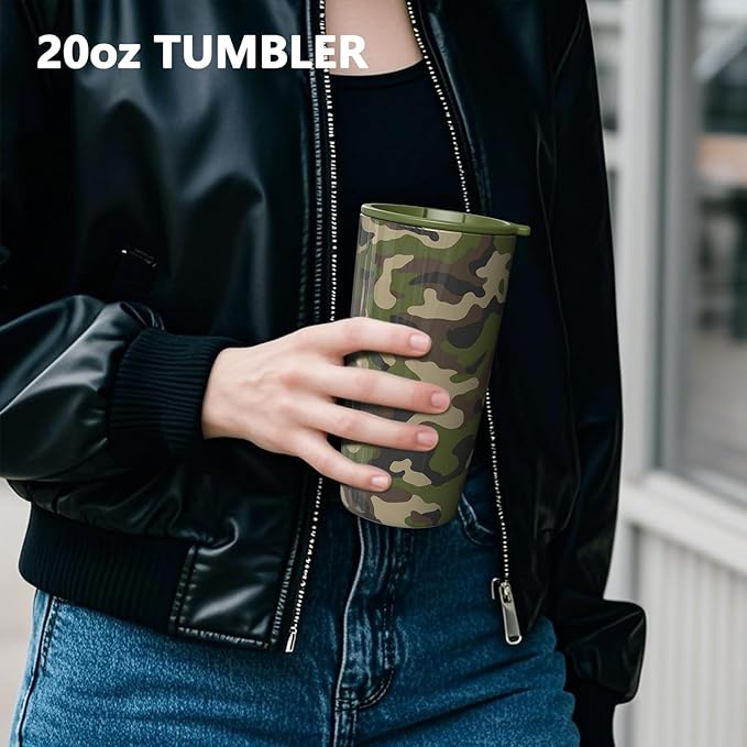 TILUCK 20 oz Tumbler with Leak-Proof Lid, Vacuum Insulated Stainless Steel Coffee Mug, Double-Walled Travel Tumbler for Hot and Cold Drinks(Camouflage, 20oz)
