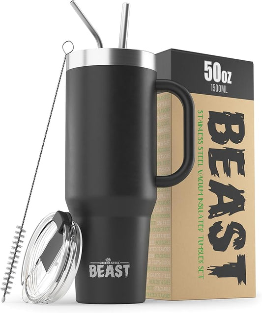 Beast 50 oz Tumbler Stainless Steel Vacuum Insulated Coffee Ice Cup Double Wall Travel Flask (Matt Black)