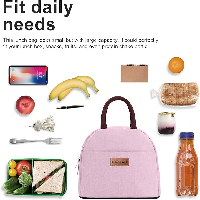 BALORAY Lunch Bag for Women Men Insulated Lunch Box for Adult Reusable Lunch Tote Bag for Work, Picnic or Travel (Pink)