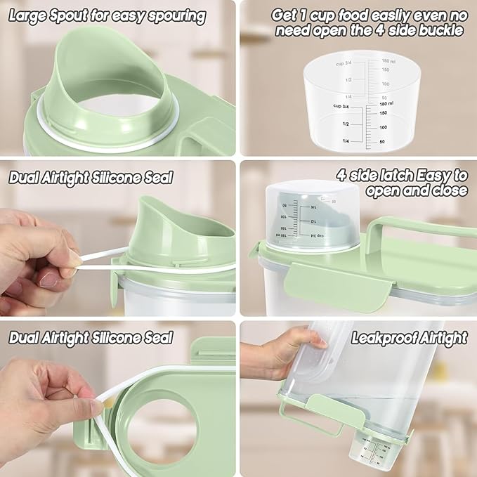 5-7Lbs Dog Cat Food Storage Container with Upgraded Large Nozzle BPA-free, 4 Snap Seals Plastic Pet Food Storage Containers with Handles are Easy to Clean and Carry