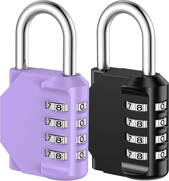 Puroma Combination Lock 2 Pack 4 Digit Waterproof Locker Locks Secure Outdoor Padlock for Gym Lockers, Toolboxes, Gates, Fences, Storage, Sports Locker, Cabinets (Purple & Black)