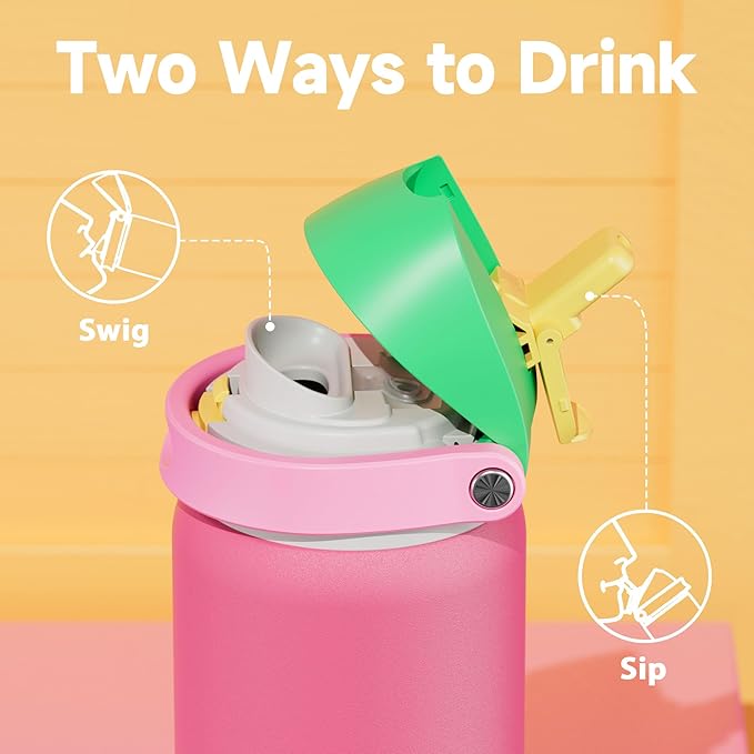 32 oz Insulated Water Bottle for Women: Meoky Stainless Steel Water Bottle with 2-in-1 Straw and Spout Lid - Leak Proof, Cold for 24 Hours, Protective Silicone Base, BPA-Free for Sports Gym, Ruby