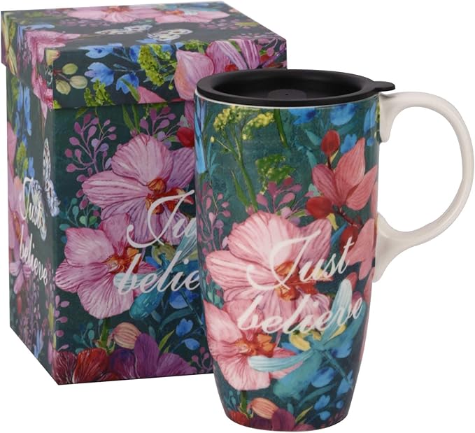Ceramic Coffee Cup 17 Oz Tall Ceramic Mug with Lid and Color Box, Perfect for Coffee and Tea, Just Believe
