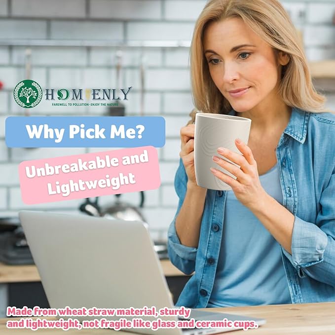 Homienly Wheat Straw Cup Unbreakable Water Cup | 16 OZ Reusable Water Drinking Glasses Sets of 8 | Lightweight Tumbler for Kitchen Outdoor | Dishwasher & Microwave Safe Kitchen Cup Set - Beige