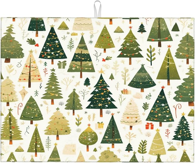 Christmas Tree Dish Drying Mat for Kitchen Counter Microfiber Super Absorbent Non-Slip Dish Drying Pad for Countertops Dishes Utensils Stylish Quick-Dry Machine Washable 18x24 Inch