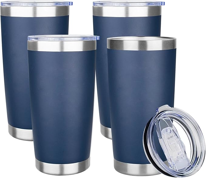 20oz Tumbler with Lid Stainless Steel Insulated Tumblers Travel Coffee Tumbler Bulk Double Wall Vacuum Insulated Water Cup Christmas Gifts for Women Men Her Him Home Office (Navy, 4pack)