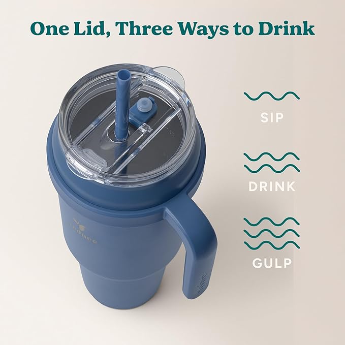 Reduce 50 oz Stainless Steel Tumbler with Handle-Dual-Wall Vacuum Insulated Travel Mug, Sweat-Proof Lid & Reusable Straw - Keeps Drinks Cold for 24 Hrs, Fits Cupholders, Dishwasher Safe-Elemental Blue