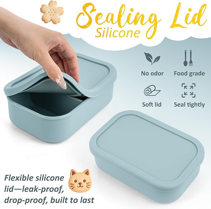 Silicone Bento Box for Adult, Stackable Leak-Proof 2-Compartment Silicone Lunch Container, BPA-Free, Microwave & Dishwasher Safe, Reusable Portable Meal Box for Office, Travel, Outdoors, Green