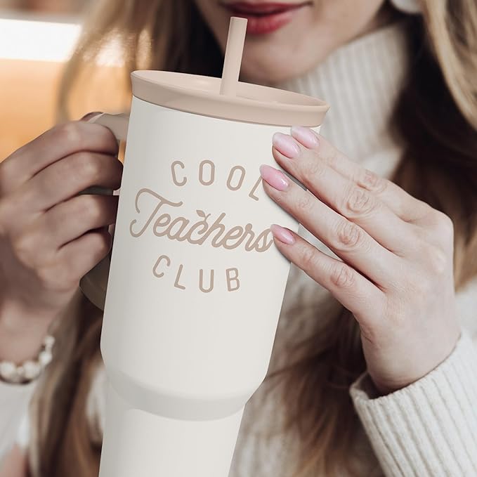 Teacher Appreciation Gift for Women – Stainless Steel Insulated Tumbler with Handle - Teachers Travel Coffee Mug Cup for Women Back to School Birthday Christmas, 40oz
