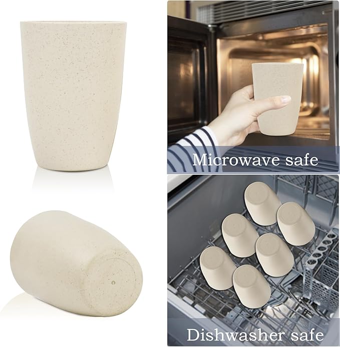 Homienly Cups for Kitchen Unbreakable Wheat Straw Cups 8 PCS Alternative to Plastic Cups Stackable Drinking Cup Reusable Dishwasher Safe Water Glasses with Beige Color (20 OZ)