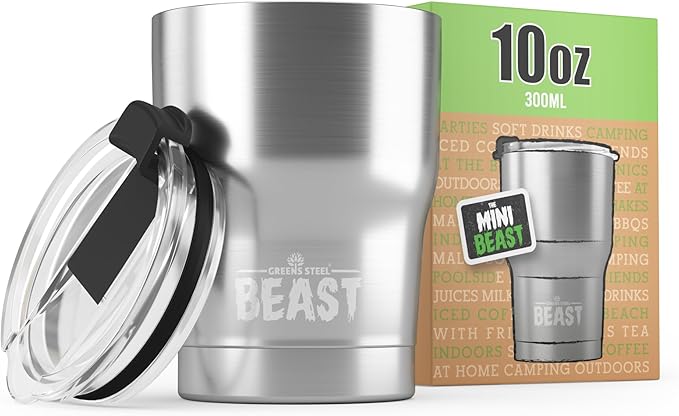 Beast 10 oz Tumbler Stainless Steel Vacuum Insulated Coffee Ice Cup Double Wall Travel Flask (Steel)