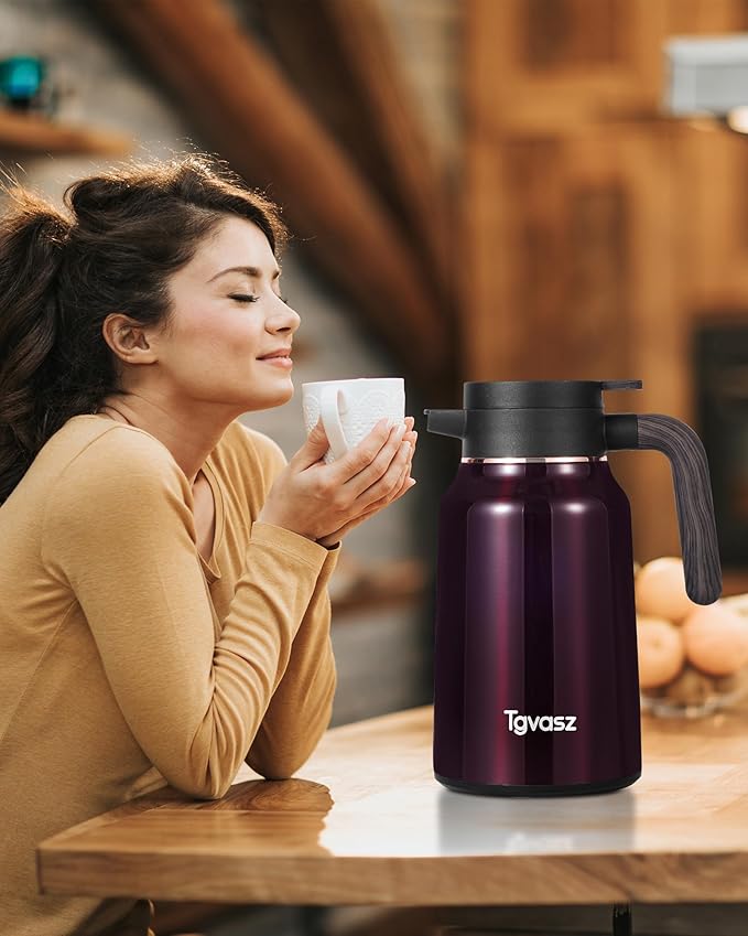 51 Oz Carafe for Hot Liquids 36 Hours Hot (Fullness of Carafe), 2 PCS Stainless Steel Insulated Vacuum Thermal Coffee Carafes For Keeping Hot, 1.5 Liter Coffee Dispenser（Angola Red)