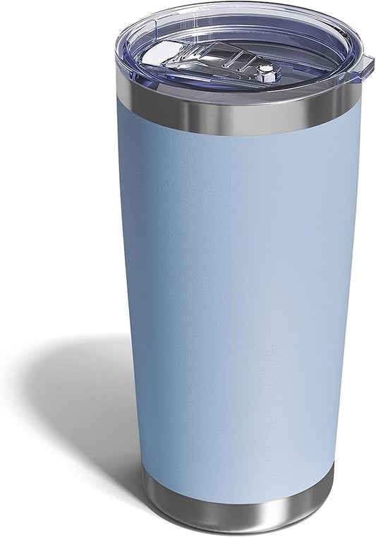 Travel Coffee Tumbler 20oz, 1 Pack Leakproof Travel Coffee Mug with Lid and Straw, Stainless Steel Double Wall Vacuum Insulated Tumbler for Hot/Iced Drinks (Textured Matte, Light Blue)