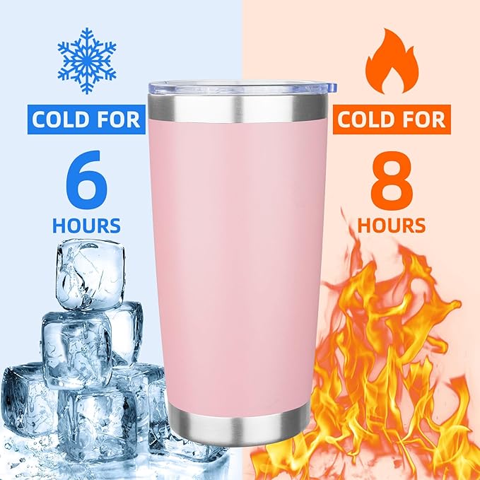 20oz Tumbler with Lid Stainless Steel Insulated Tumblers Travel Coffee Tumbler Bulk Double Wall Vacuum Insulated Water Cup Christmas Gifts for Women Men Her Him Home Office (Pink, 1pack)