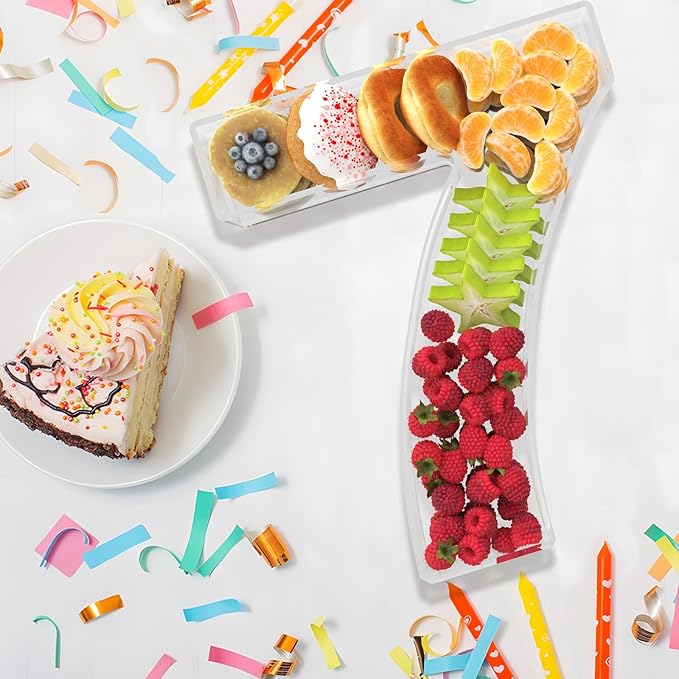 11" Acrylic Number Charcuterie Board Box, Reusable Fillable Number Cake Candy Dish Display Serving Tray for Birthday Anniversary Party Decoration (7)
