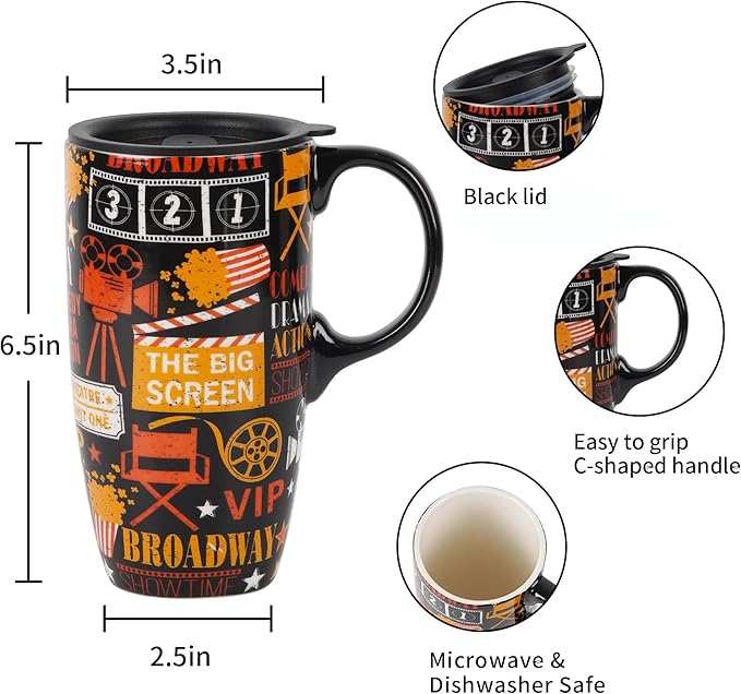 Topadorn Ceramic Mug Porcelain Latte Cup Coffee Mug with Gift Box 17oz.Movie Topic