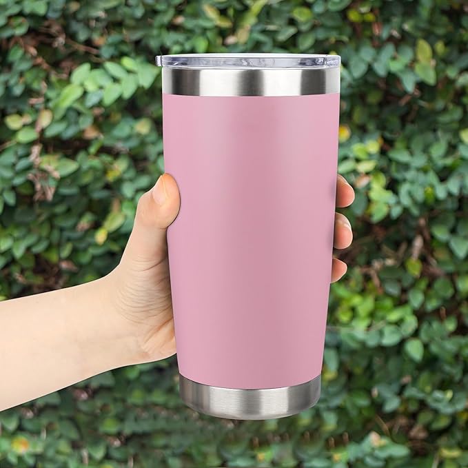 20oz Stainless Steel Tumbler with Lid, Travel Mug - Double Wall Vacuum Powder Coated Cup - Light Pink, 1 Pack