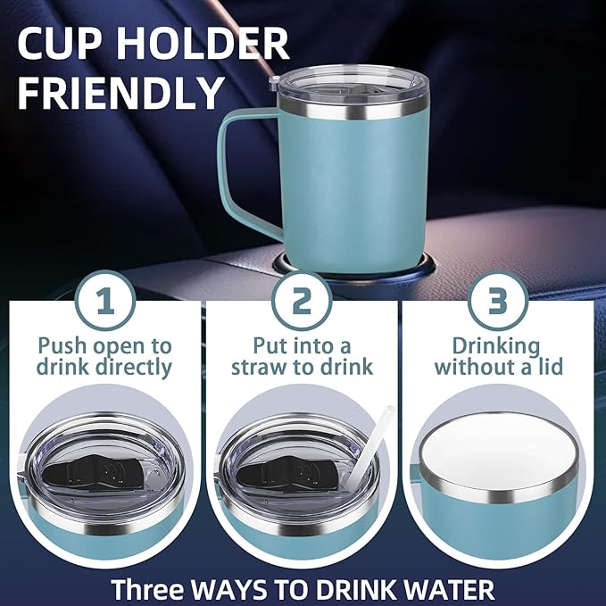 20 oz Insulated Coffee Mug with Ceramic Coating, Stainless Steel Travel Mug Tumbler with Handle Lid and Straw, Double Wall Leak-Proof Coffee Travel Mug Keeps Drink Hot and Cold (Lake Green)