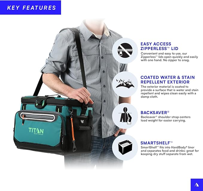 Titan by Arctic Zone Deep Freeze Cooler - Zipperless Hardbody Cooler - Deep Freeze Insulation, HardBody Liner, and SmartShelf