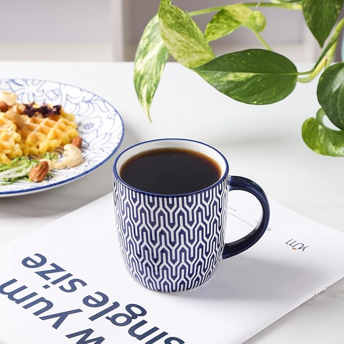 Selamica 10 oz Coffee Mugs Set of 6 with Handle, Coffee Cups Ceramic for Cappuccino Latte Cocoa Milk Tea, Dishwasher Microwave Safe, Vintage Blue