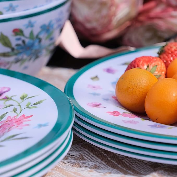 Melamine Dinnerware Set 12-Piece for 4 Dish Set Plates Bowls Unbreakable Dishware for Indoor Outdoor Use Lightweight Durable for Camping Picnics Parties Green