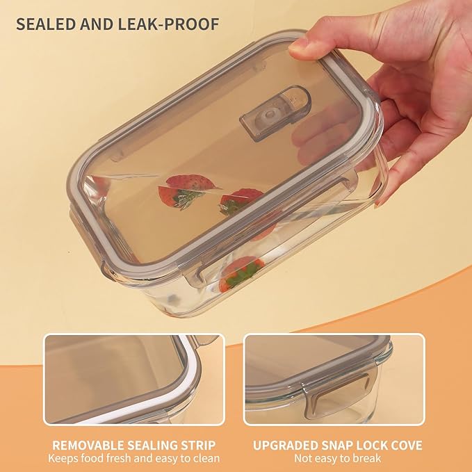 5-Pack Glass Storage Containers,Glass Food Container with Lid,Lunch Box,Bento Box,Storage Box,Meal Prep Containers,Lunch Containers, Fruit Preservation Boxes-Light Gray