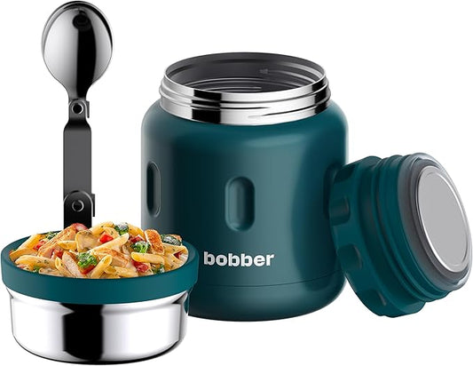 BOBBER 16 oz Wide Mouth Insulated Thermos Food Jar for Soup and Hot Food – Stainless Steel with Built-in Spoon and Bowl – Keeps Hot for 10 Hours, Cold for 15 Hours (Deep Teal)