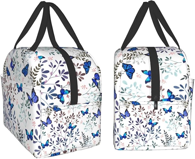 Butterfly Insulated Lunch Bag with Front Pocket,Reusable Cooler Tote with Zipper Use for Men & Women Camping/Hiking/Picnic/Beach/Travel