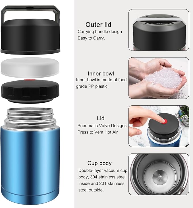 35oz Soup Thermos, Stainless Steel Thermos for Hot Food, Wide Mouth Food Thermos Jar, Insulated Lunch Container Leak Proof Vacuum Thermal Flask