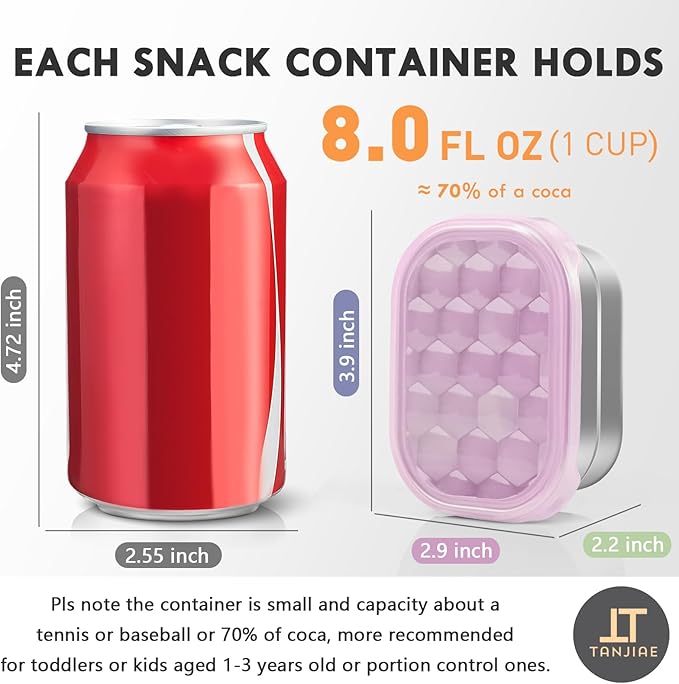 Snack Pro - Small (1 CUP) Stainless Steel Snack Containers for Kids | Easy Open Leak Proof Food Containers with Silicone Lids - Perfect Metal Toddler Lunch Box for Daycare and School (8oz*3)