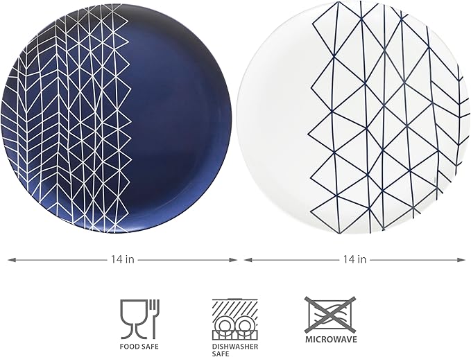 bzyoo 100% Melamine 14 inch Round Platter Dishwasher Safe Food Serving Tray for Casual dining Indoor and Outdoor Dining Party Cocktails (Spidy French Navy)
