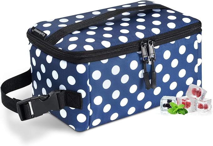Cerbonny Small Lunch Box,Freezable Snack Bag for Adults & Kids,Freezable Lunch box,insulated Snack Bag with Buckle Handle,Compact Lunch Box for Work School Travel(Polka Dot)