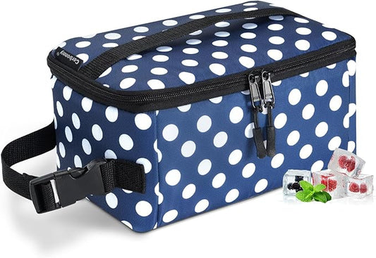 Cerbonny Small Lunch Box,Freezable Snack Bag for Adults & Kids,Freezable Lunch box,insulated Snack Bag with Buckle Handle,Compact Lunch Box for Work School Travel(Polka Dot)