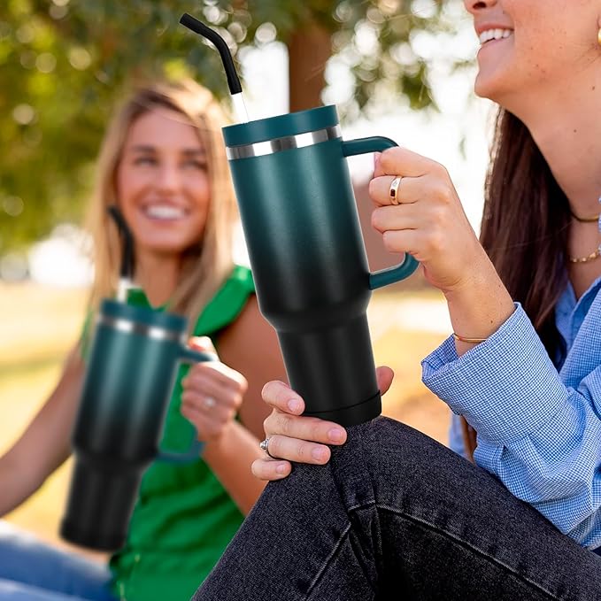 40oz Tumbler with Handle and Straw Spout 2-in-1 Lid, Spill Leak Proof Insulated Travel Cup Traveler Water Mug Keep Cold Hot, Dishwasher Safe Stainless Steel Bottle Gifts for Women Men, Indigo Black