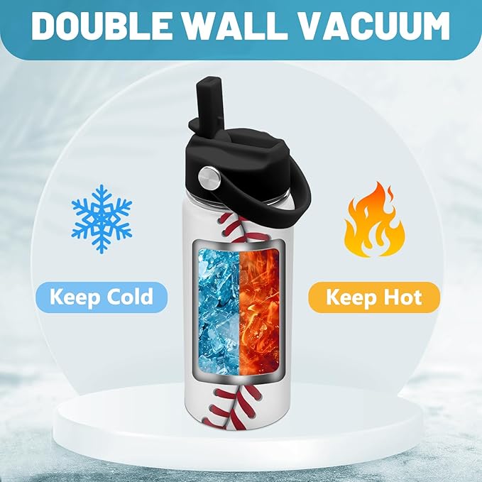 Baseball Gifts for Baseball Lovers Players Fan, 16 oz Water Bottle with Straw Lid, Sport Travel Stainless Steel Insulated Tumbler, Birthday Christmas Gifts