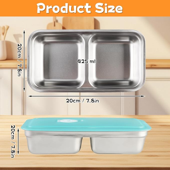 (4PCS) Grab and Go Snack Containers, Reusable Stainless Steel Snack Containers with Lids, Leak-Proof Stainless Steel Double Compartment Condiment Container, for Snacks Dips Travel